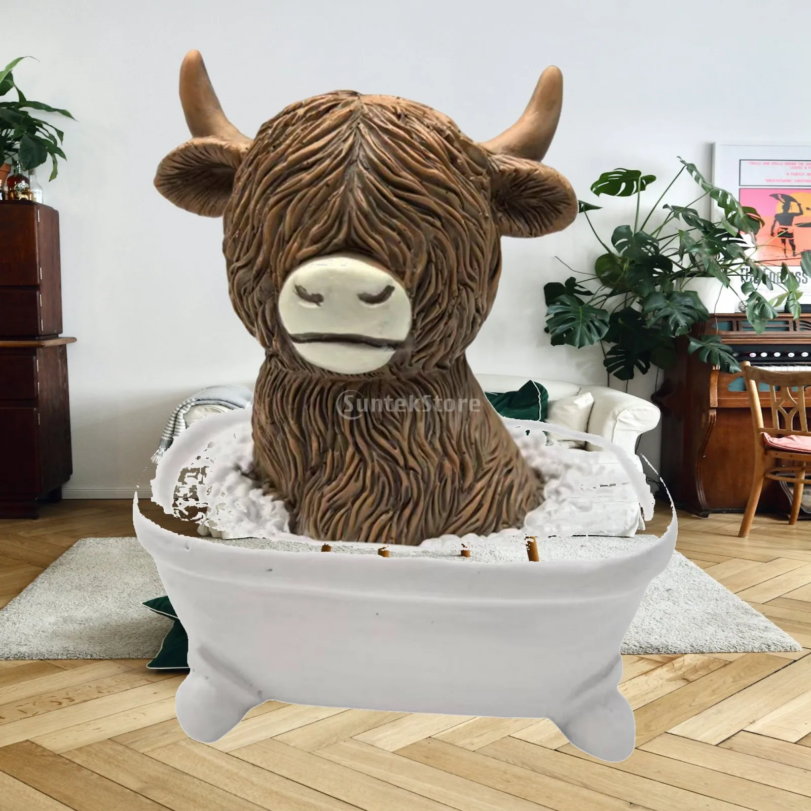 Figurine de vache des Highlands pour salle de bain, ornement de table, sculpture animale de collection pour chambre, bureau, cheminée, armoire, entrée
