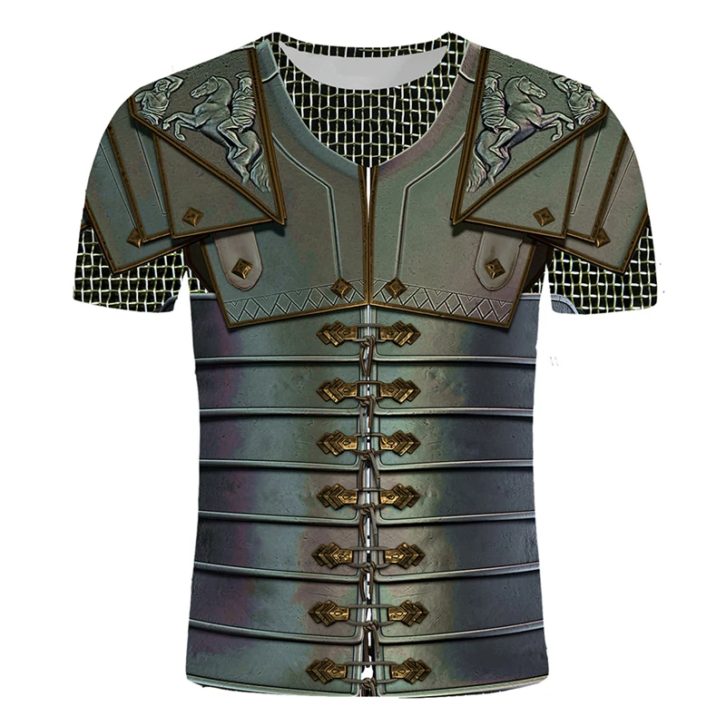 Vintage 3D Printed Medieval Knight Armor T-shirt women Street Casual Cosplay T Shirts Round Neck Short Sleeve Loose Tees Tops