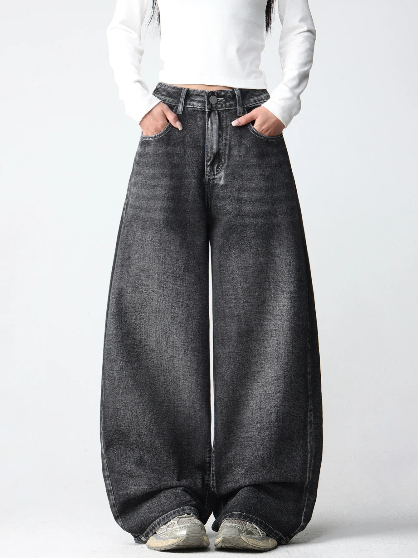 American Retro Creative Wing Embroidered Women's High-Waisted Jeans, Fashionable And Versatile Slimming Wide-Leg Trousers