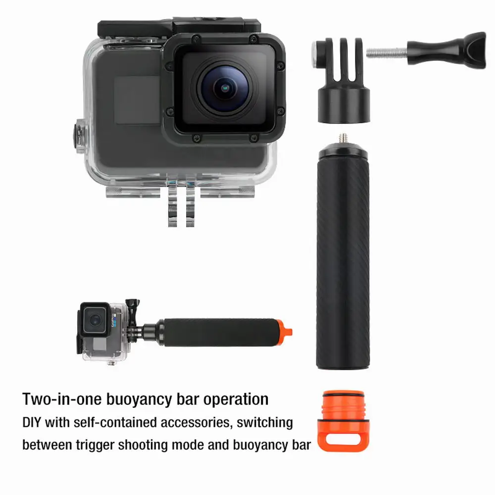 2-em-1 gatilho barra de flutuabilidade haste de flutuabilidade para gopro hero6/5/4/3 + osmo obturador gatilho flutuabilidade vara selfie vara acessórios