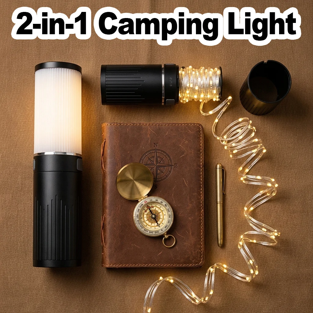 15M Camping String Light LED Flashlight Multifunctional Camping Lamp USB Rechargeable Tent Lights Portable Rechargeable Lantern