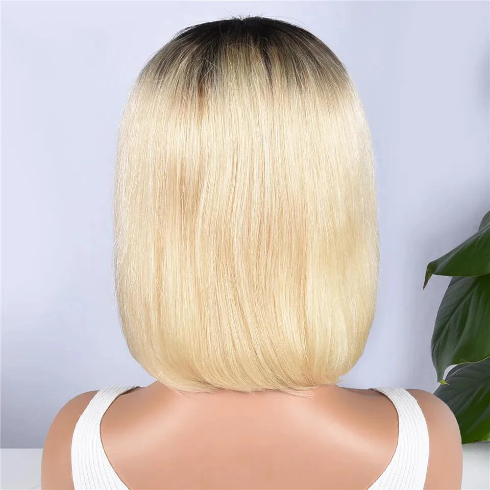 

Short T1B 613 Honey Blonde Bob Wig Peruvian Fringe Wig Human Hair Straight Wig With Bangs Full Machine Wigs For Women Human Hair