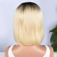 Short T1B 613 Honey Blonde Bob Wig Peruvian Fringe Wig Human Hair Straight Wig With Bangs Full Machine Wigs For Women Human Hair