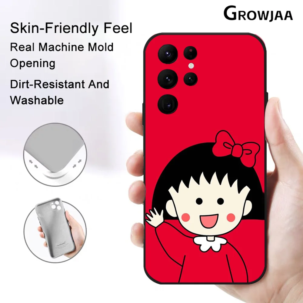 Cherry Cute M-Maruko chan Anime Phone Case for Samsung Galaxy S24 Ultra S22 S23 Ultra S21 S20 5G Protective Silicone TPU Funda