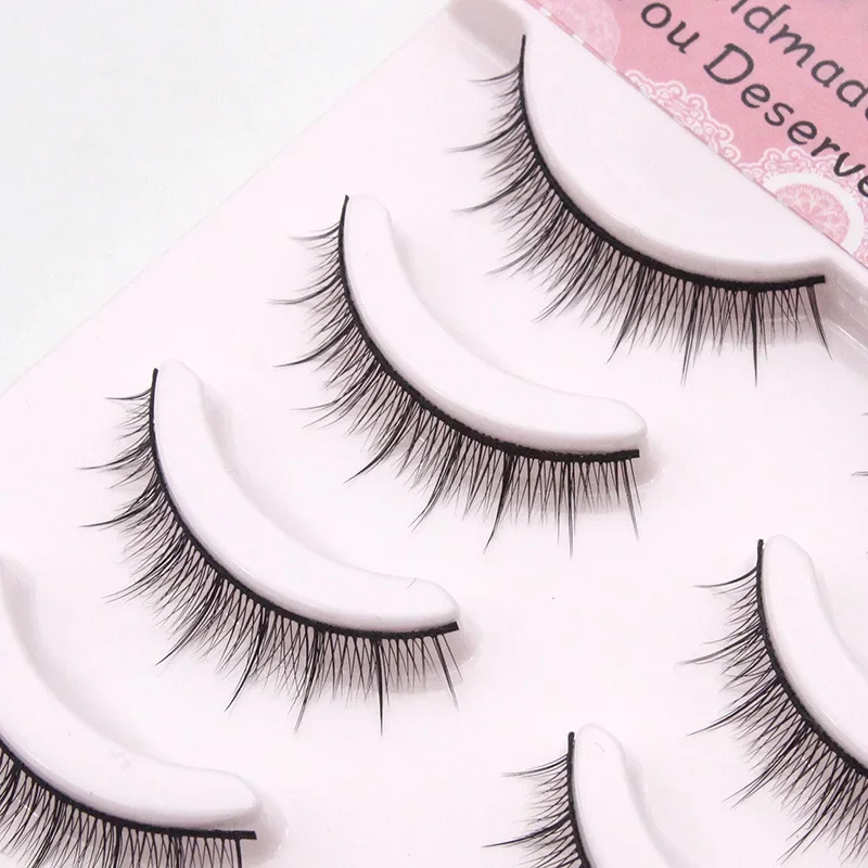 Meiliyue Japanese style 5 pairs of false eyelashes sharpened process natural simulation cross short pure handmade eyelashes