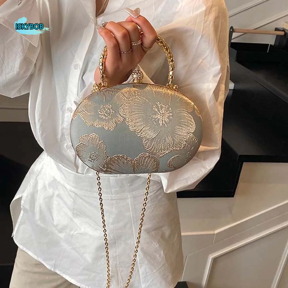 

Versatile Chinese Style Handbag Large Capacity Luxury Embroidered Elliptical Purses Polyester Multi-function Peony Cheongsam Bag