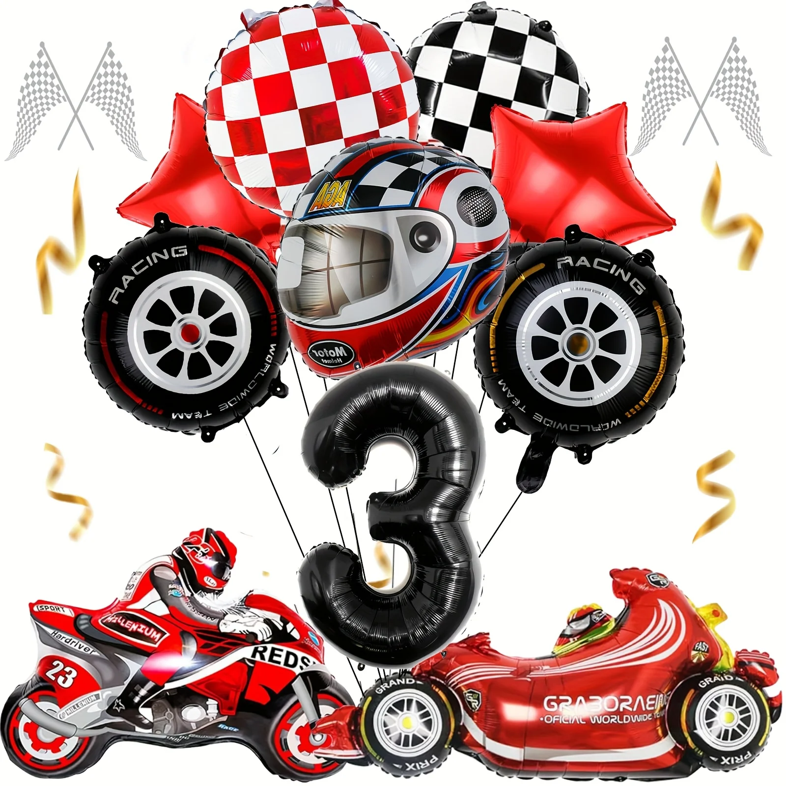 Juego de globos para coche de carreras, 12 Uds., motocicleta para niño con 32 pulgadas, número negro 1-9, suministros festivos para fiesta de cumpleaños