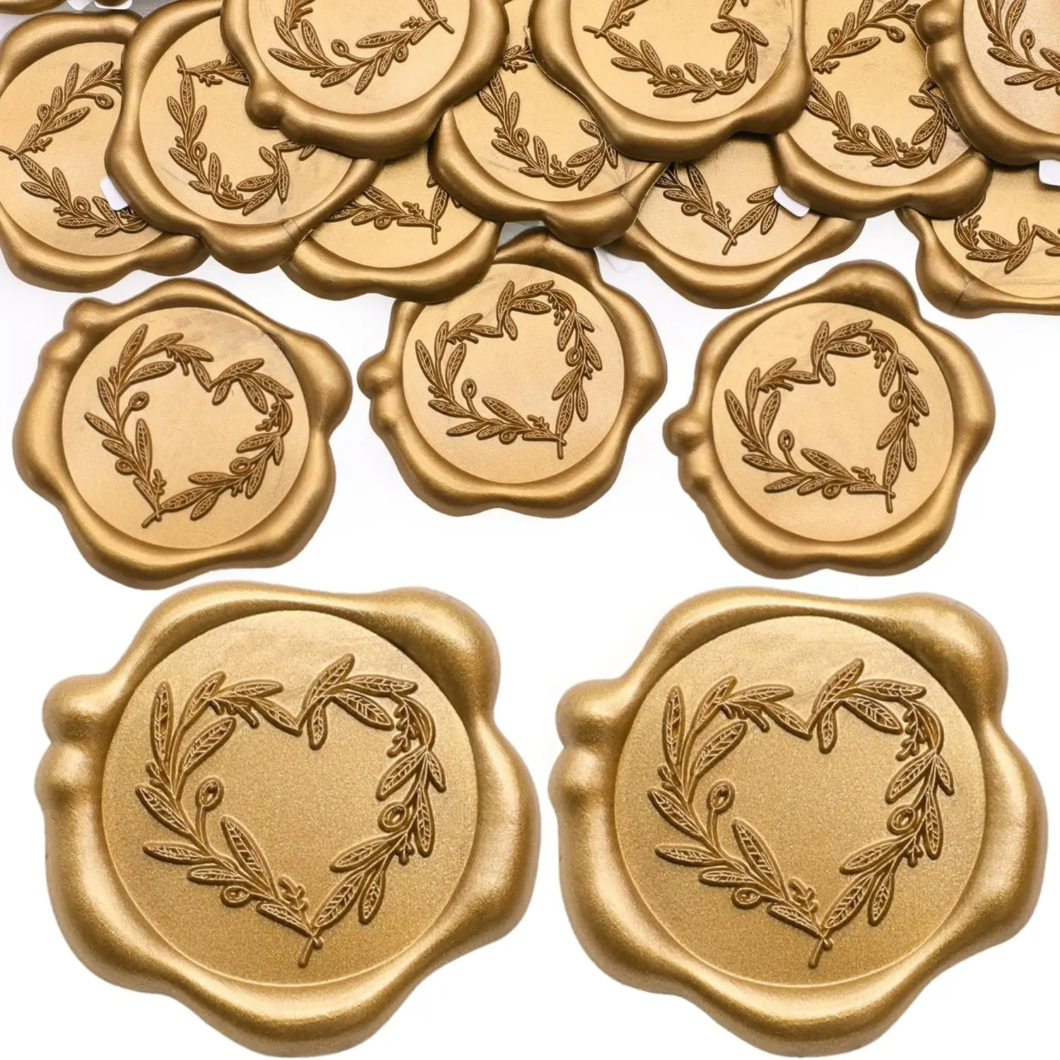 25Pcs Antique Gold Heart Wax Seal Stickers, Self Adhesive Envelope Seal Stickers for Wedding Invitation, Greeting Cards