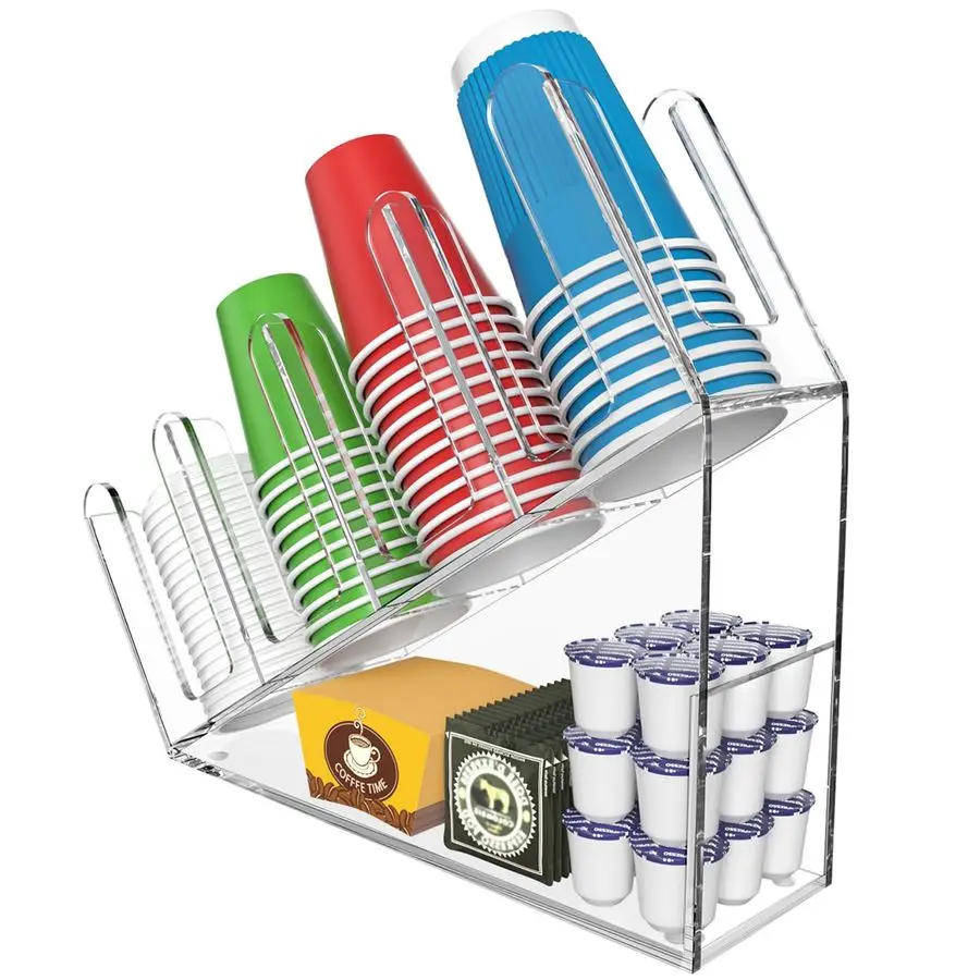 

4Compartment Disposable Cup Holder Cup and Lid Holder with Straw Organizer Clear Acrylic Cup Dispenser with Coffee Pod Storage f