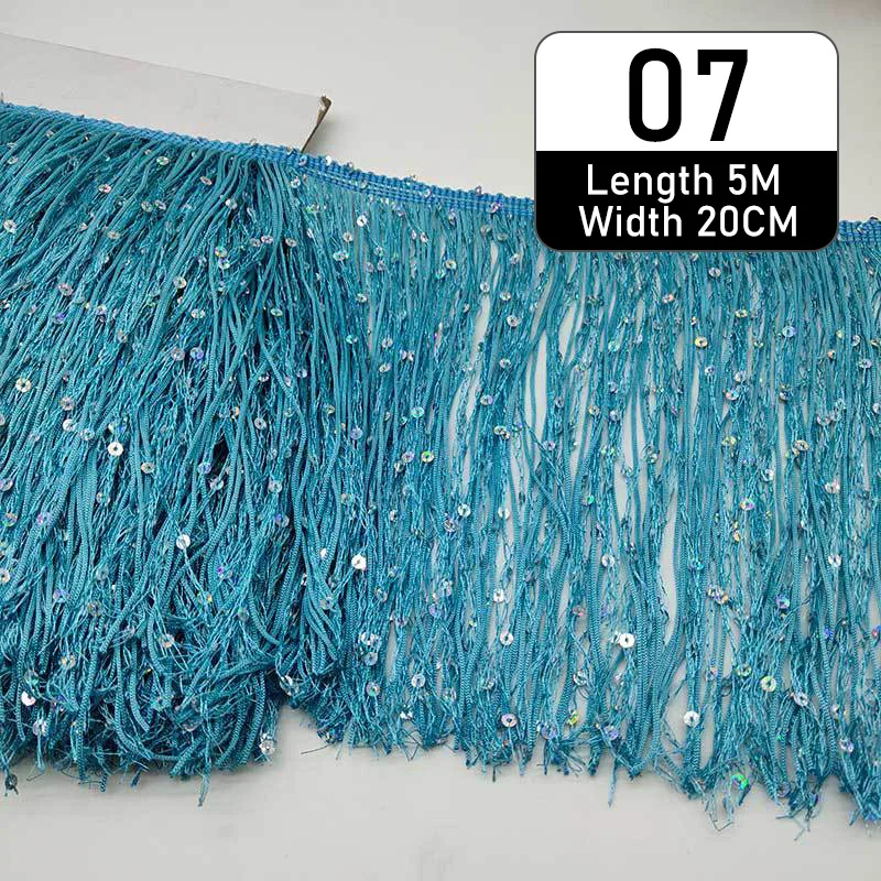 

5 Meter Polyester Sequins Tassel Fringe 20cm Lace Trim Ribbon Sew Latin Dress Stage Garment Curtain Diy Accessorie