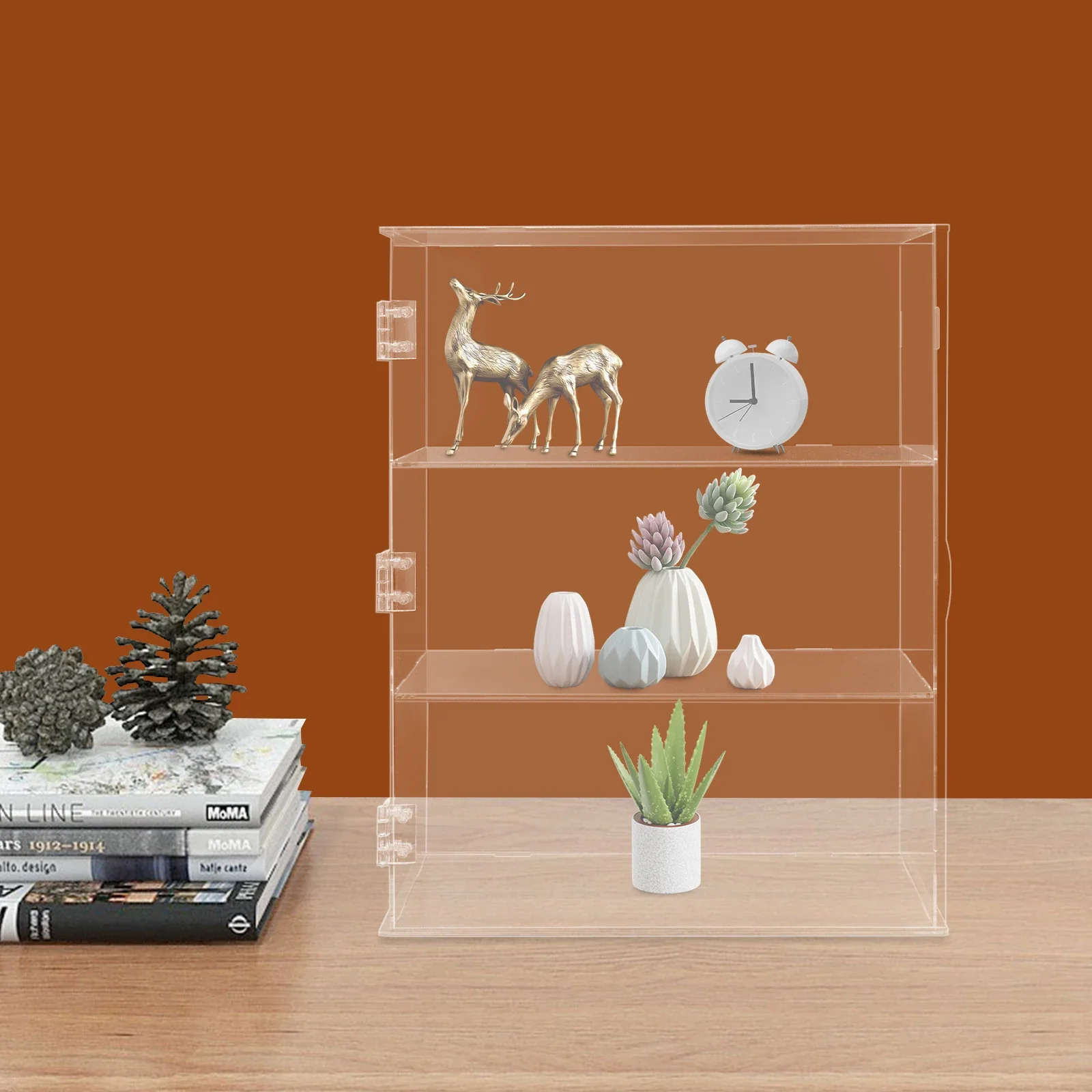 กล่องอะคริลิค 3 ชั้น 360 °   ชั้นวางอะคริลิคใสอเนกประสงค์พร้อมบานตู้สำหรับบ้าน สำนักงาน และงานแสดงสินค้า