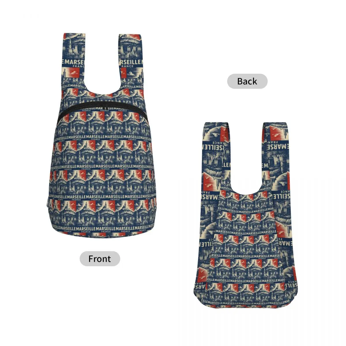 Marseille France Linocut Style Backpack Student Storage BookBag Kids School Bag Laptop Shoulder Bags for Men Women
