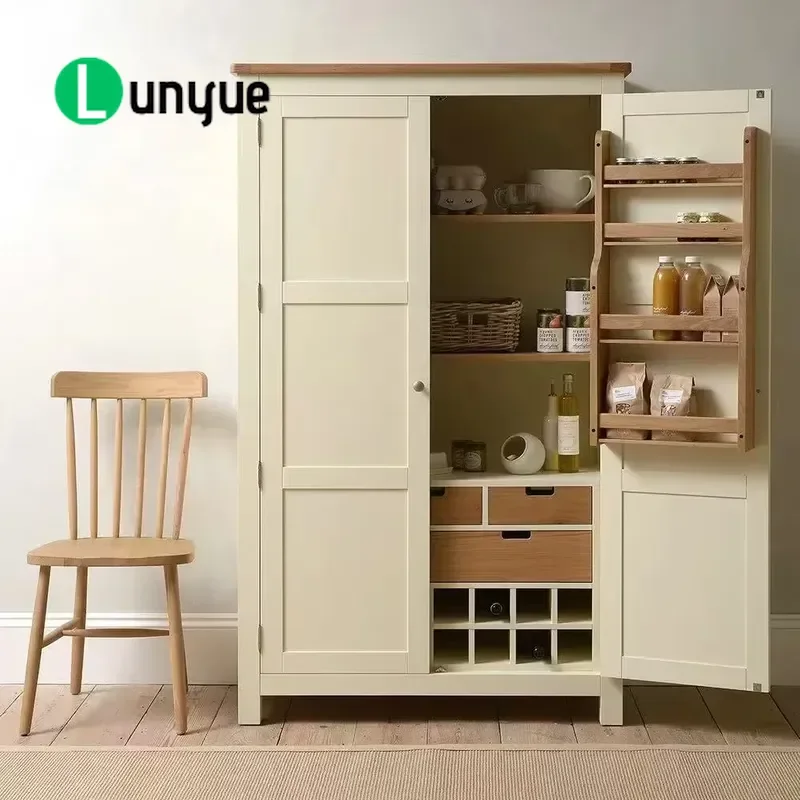 Modern Wooden Pantry Cabinet Modular Kitchen Locker Adjustable Height Over 5 Feet Side Storage for Dining Room Furniture