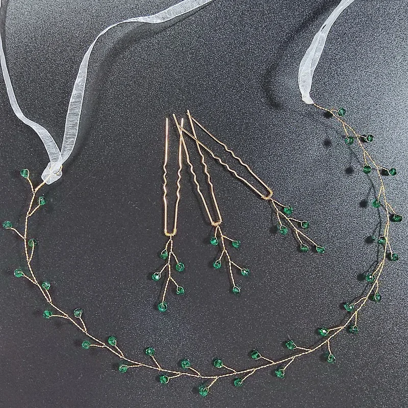 

Роскошный женский зеленый цвет с кристаллами, свадебная повязка для волос ручной работы, свадебная повязка на голову с листьями и цветами для вечеринки, ювелирные аксессуары для волос