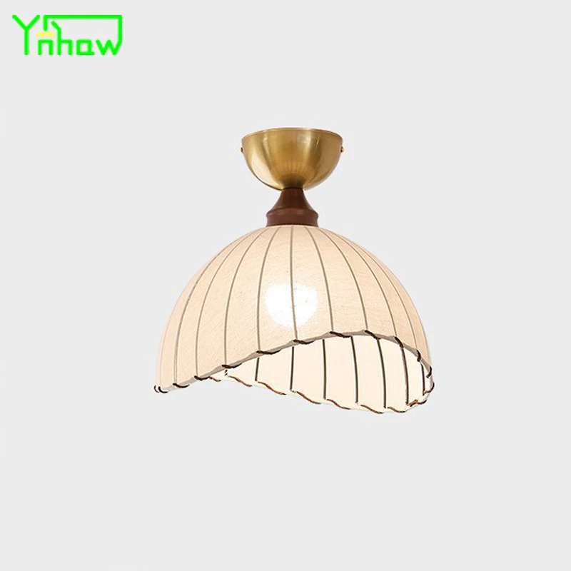 

French Vintage Mid Century Cloth Fabric Solid Wood Walnut Ceiling Light for Bedroom Study Study Room Master Bedroom Lamp