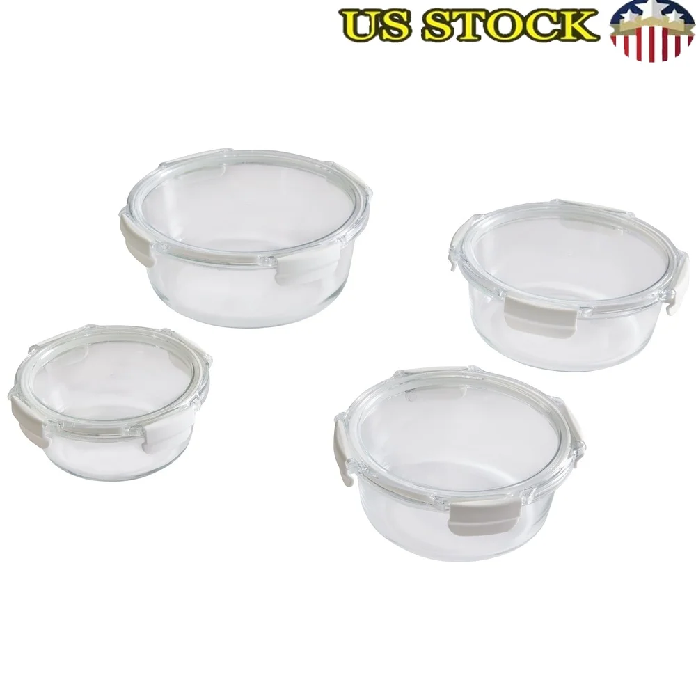 

Round Glass Food Storage Containers Set of 4 with Tritan Lids Airtight Microwave Freezer Safe Stackable Durable Kitchen Use