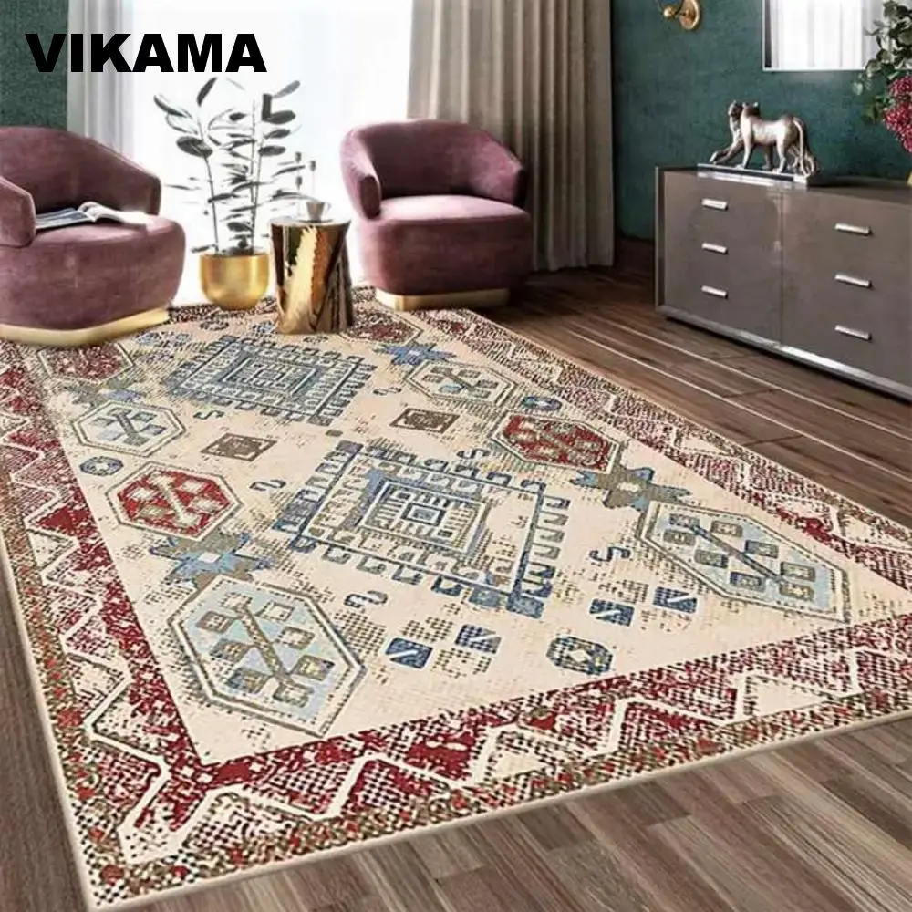 VIKAMA Crystal Pile Ethnic Style Living Room Bedroom Light Luxury Sofa Coffee Table Carpet B&B Home Decor Anti-slip Bedroom Rug