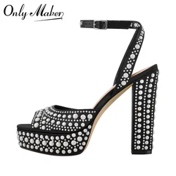 Onlymaker Women Platform Open Toe Heeled Sandals Buckle Summer Sandals