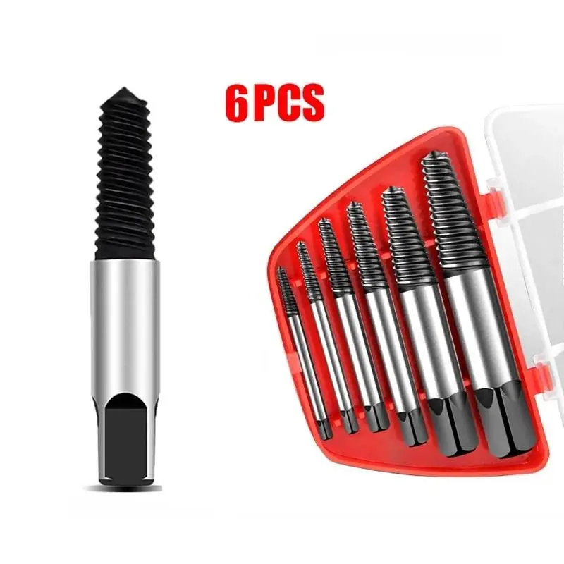 6Pcs Chrome Vanadium Steel Broken Screw Extractor Kit Portable Stripped Bolt Remover for Home Handyman DIY Jobs