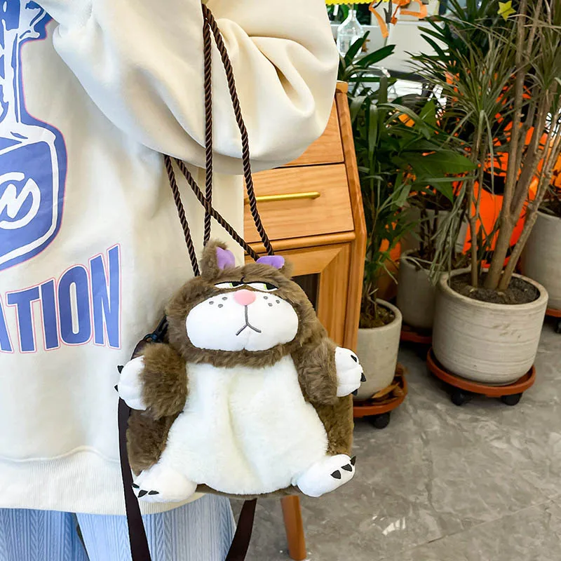 2023 Winter Cute Plush Cat Crossbody Bags For Women Small Messenger Bag Warm Plush Doll Shoulder Bag Girls Birthday Gift Toy