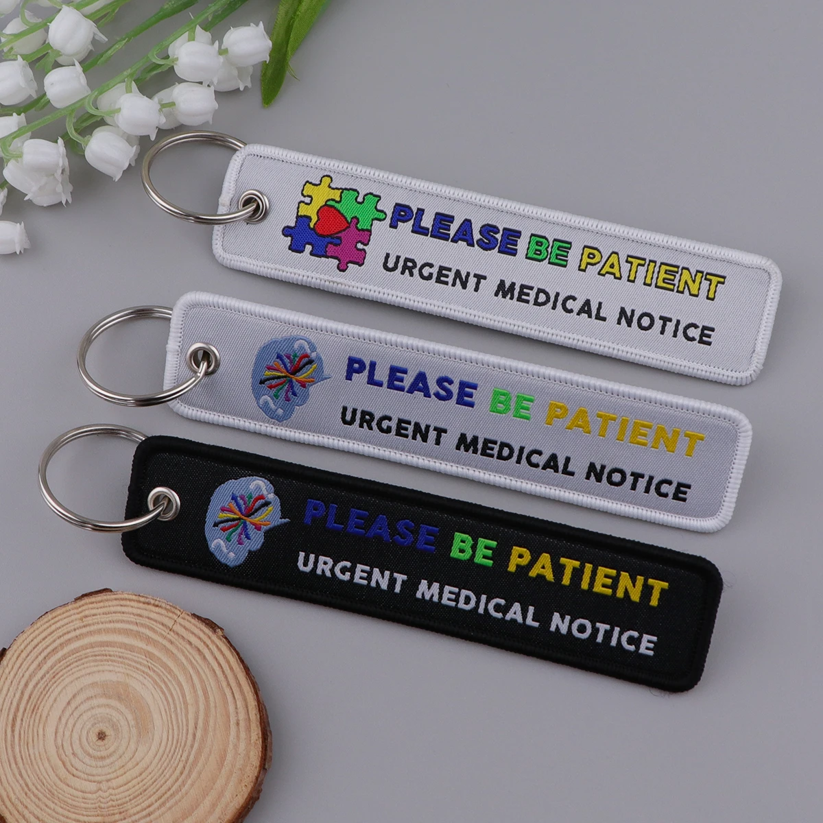 ADHD سرطان الثدي الوعي التطريز مفاتيح Fobs الصحة العقلية KeyTags المفاتيح للنساء حلقة رئيسية اكسسوارات مجوهرات هدية 1 قطعة