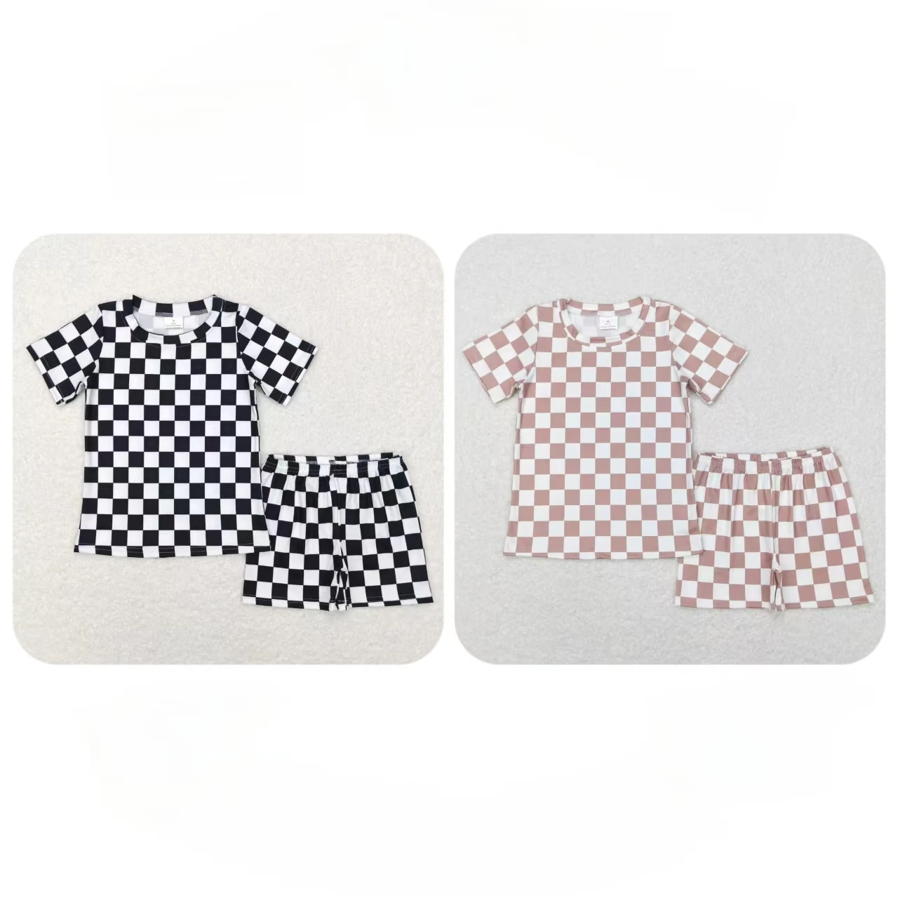 Wholesale Children Nightclothes Baby Boy Girl Short Sleeves Checkered Shirt Shorts Sleepwear Clothes Set Infant Pajamas Outfit