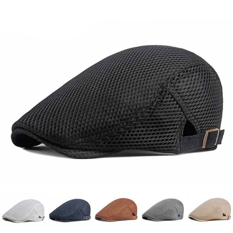 Men's Breathable Mesh Hollow Berets Hat Soft Top Casual Beanie Summer Women Solid Color Beret Cap Retro Sun Hats Painter Caps