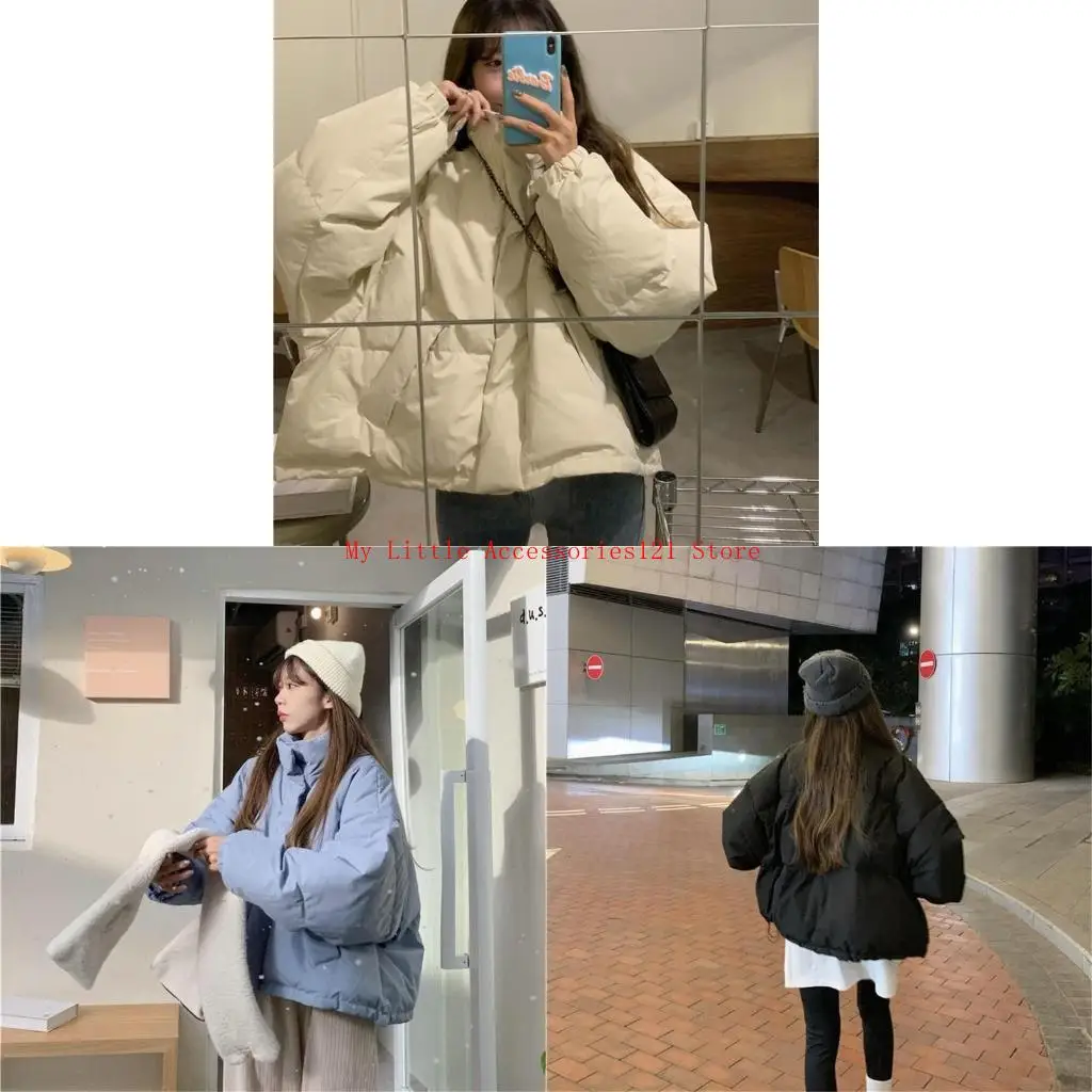 

Women's Cropped Puffer Jackets Stand Collar Zip Up Winter Padded Down Coats