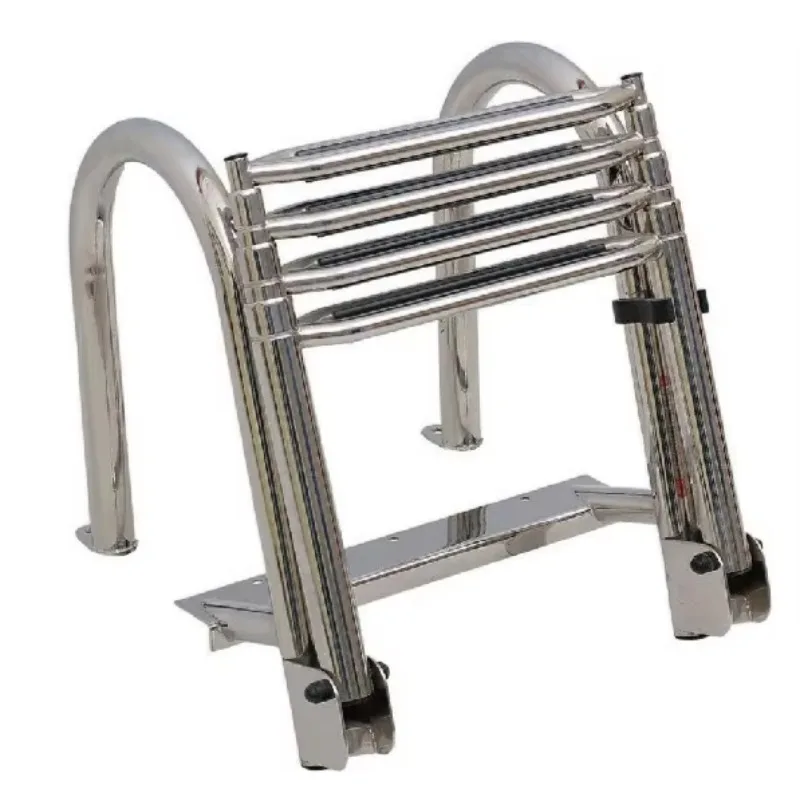 Boat Telescoping Stainless Steel 4 Step Boat Folding Dock Telescoping Swim Deck Ladder With Wide Steps Pedal Hand Railing