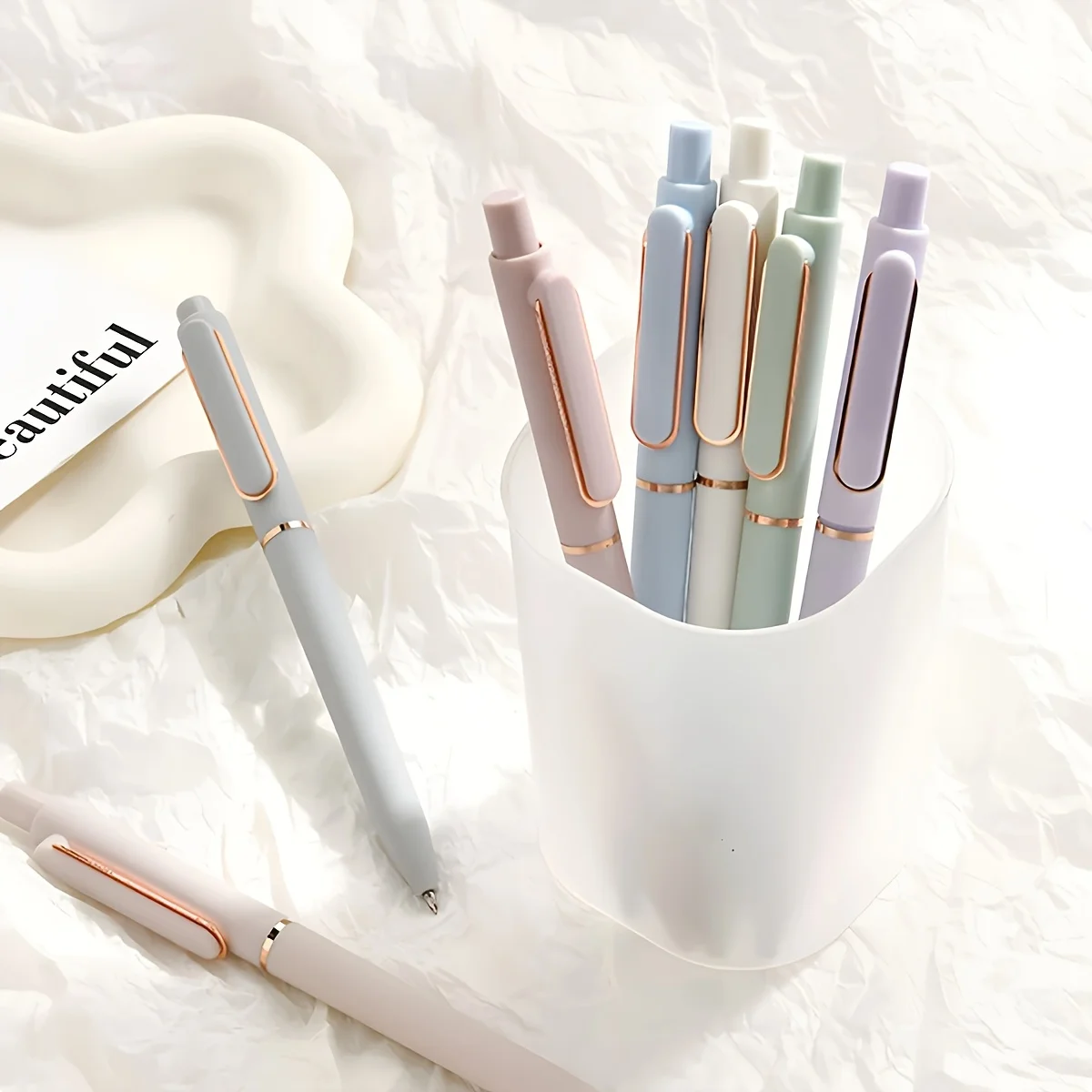 5 Stück ästhetische Stifte, Click-Typ, weiche Gelstifte, 0,5 mm feine Spitze, schwarze Tinte, Kawaii-Briefpapier, Tagebücher, Büro, Schulbedarf – Detail 8