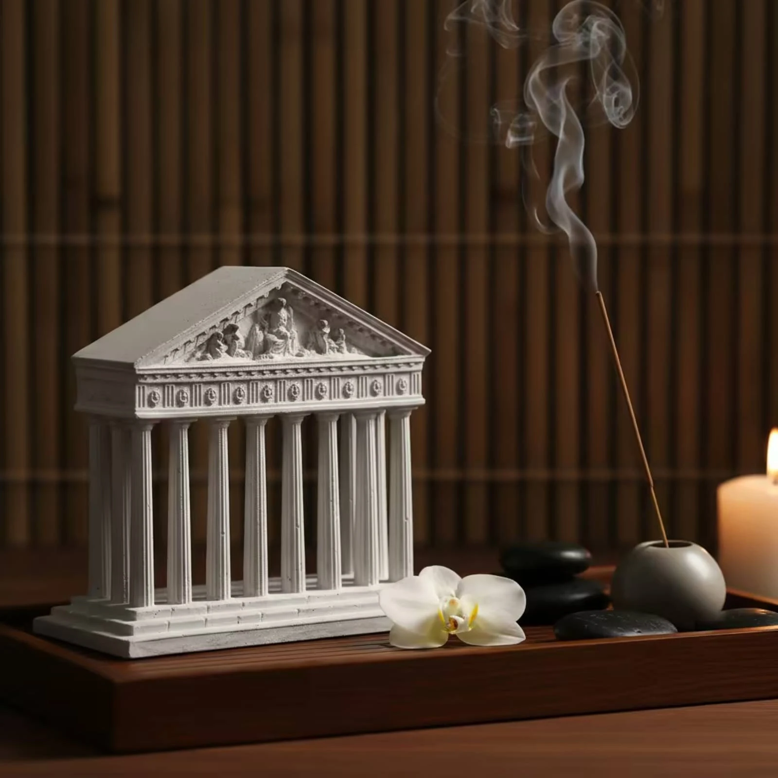 

Greek Temple Ornament Gray Temple Model Decorative Architectural Model Ancient Building Sculpture Elegant for History Buffs