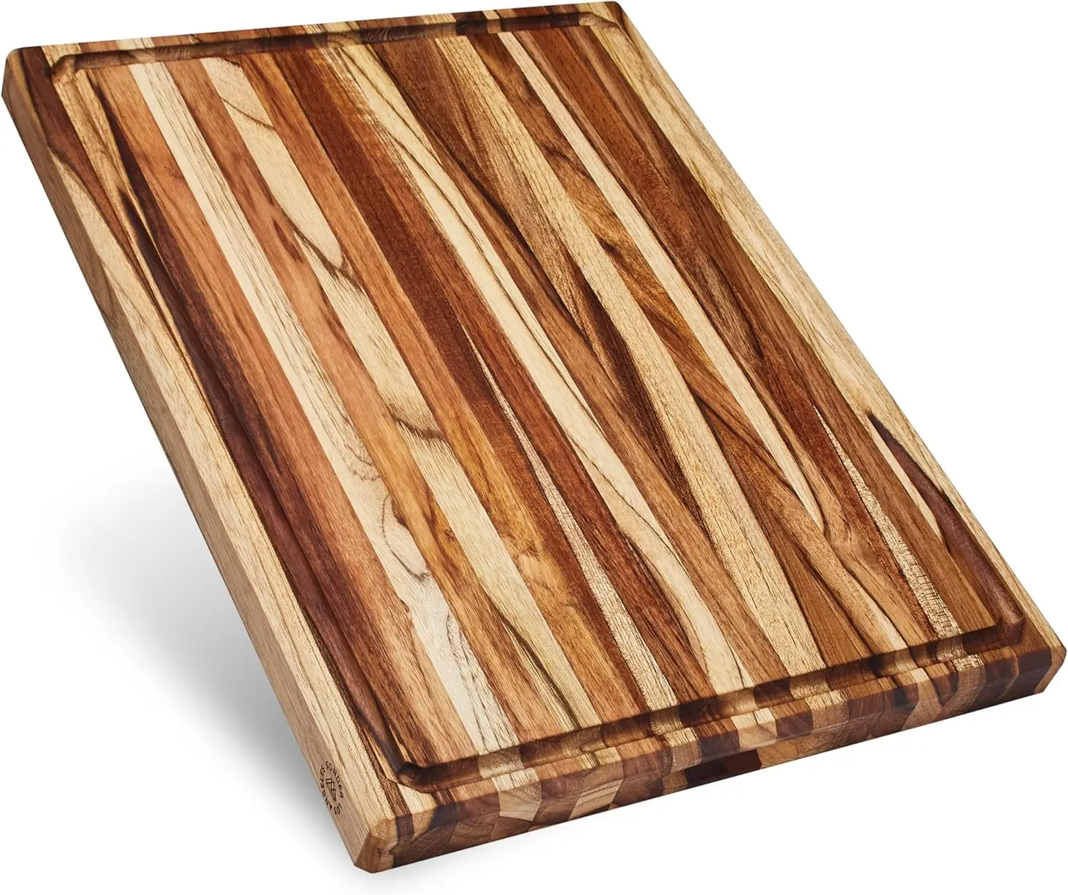 

Teak Edge Grain Wood Cutting Board with Juice Groove & Sorting Compartments, 20x15x1.5 in, Gift Box Included