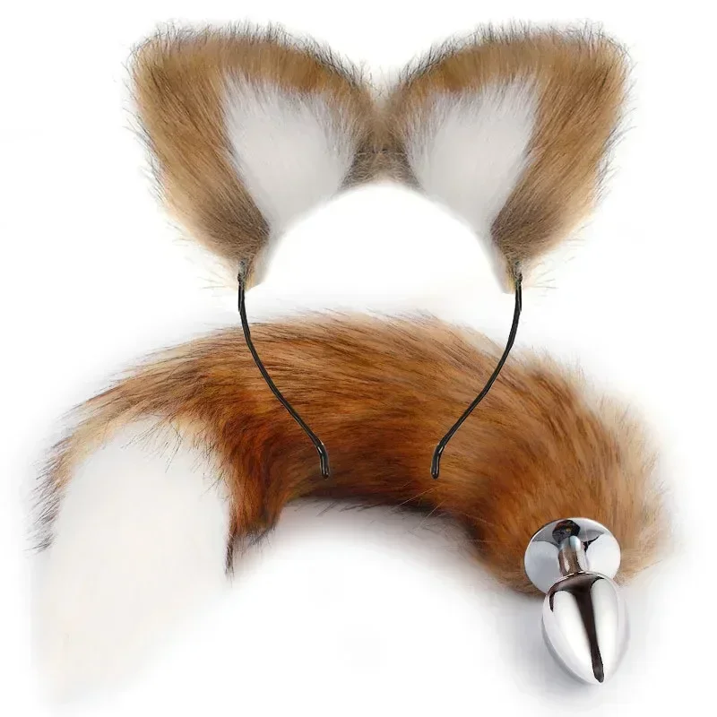 SM Sexy Simulation Fox Tail Anal Plug Simulation Fox Ear Headpiece Adult Sex Toy Set