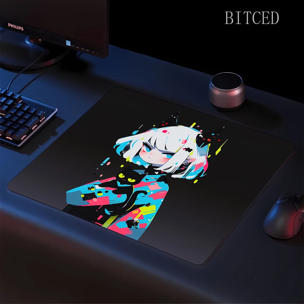 Anime Girl Speed Mouse Pad Professional E-Sports Gaming Mousepad 45x40 Locking Edge High Elastic Non-slip Bottom Black Mouse Mat