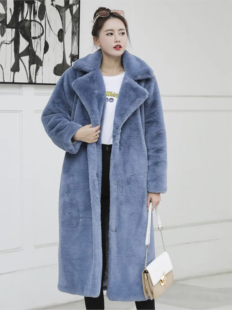 Women Winter Furry Warm Fur Outerwear Fashion Loose Faux Fur Rabbit Long Jacket Casual Thickened Mink Fur Coat Fluffy Jackets