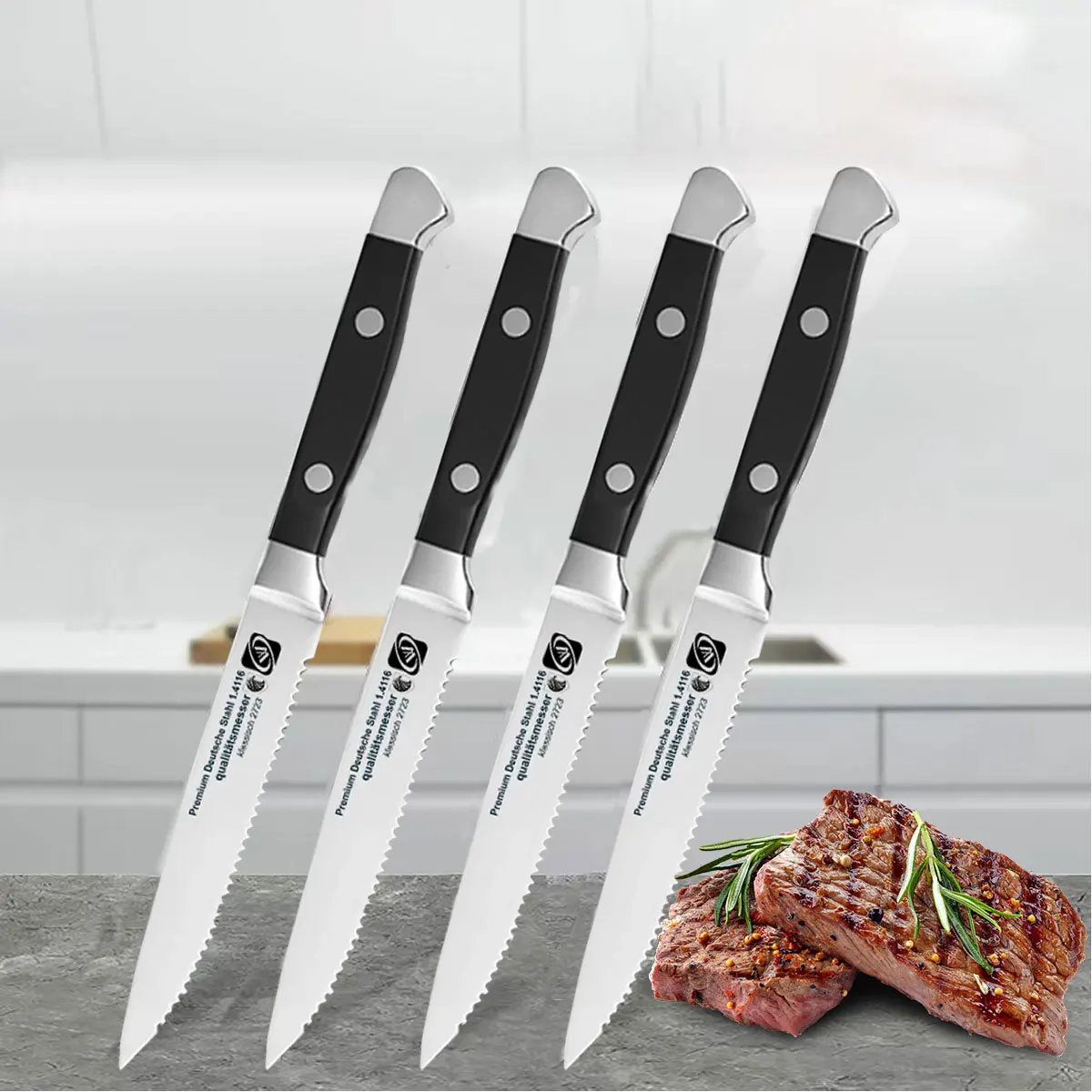 Cuchillo de cocina de acero inoxidable, vajilla occidental, cuchillo para carne, cuchillo occidental dentado grande, cuchillo para carne, accesorios de cocina, herramientas