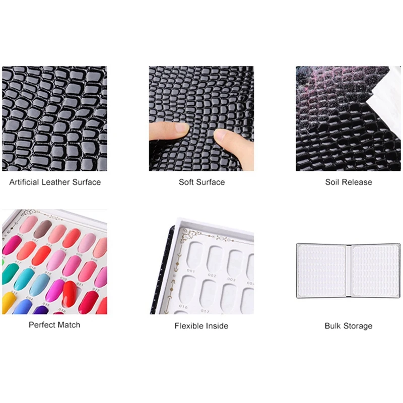 3X 216 Farben Nagelspitzen Displaybuch DIY Nail Art zeigt Regal Gel Farbkarte Diagramm Malerei Anzeigetafel Schwarz