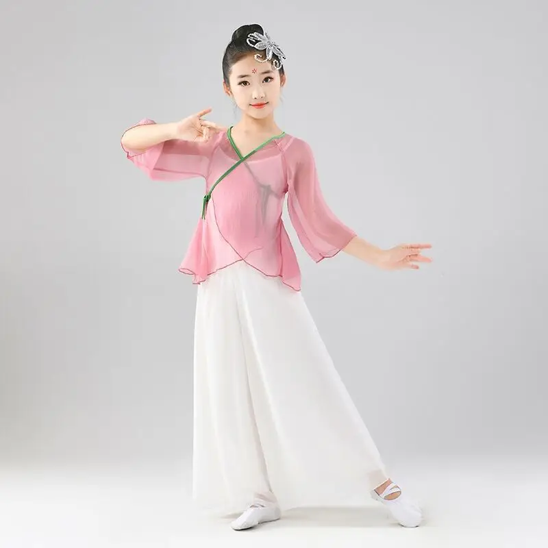 Ubrania dla dzieci Kostiumy do tańca klasycznego Kostiumy do tańca chińskiego Kostiumy do ćwiczeń dla dziewcząt Taniec etniczny Hanfu 2025