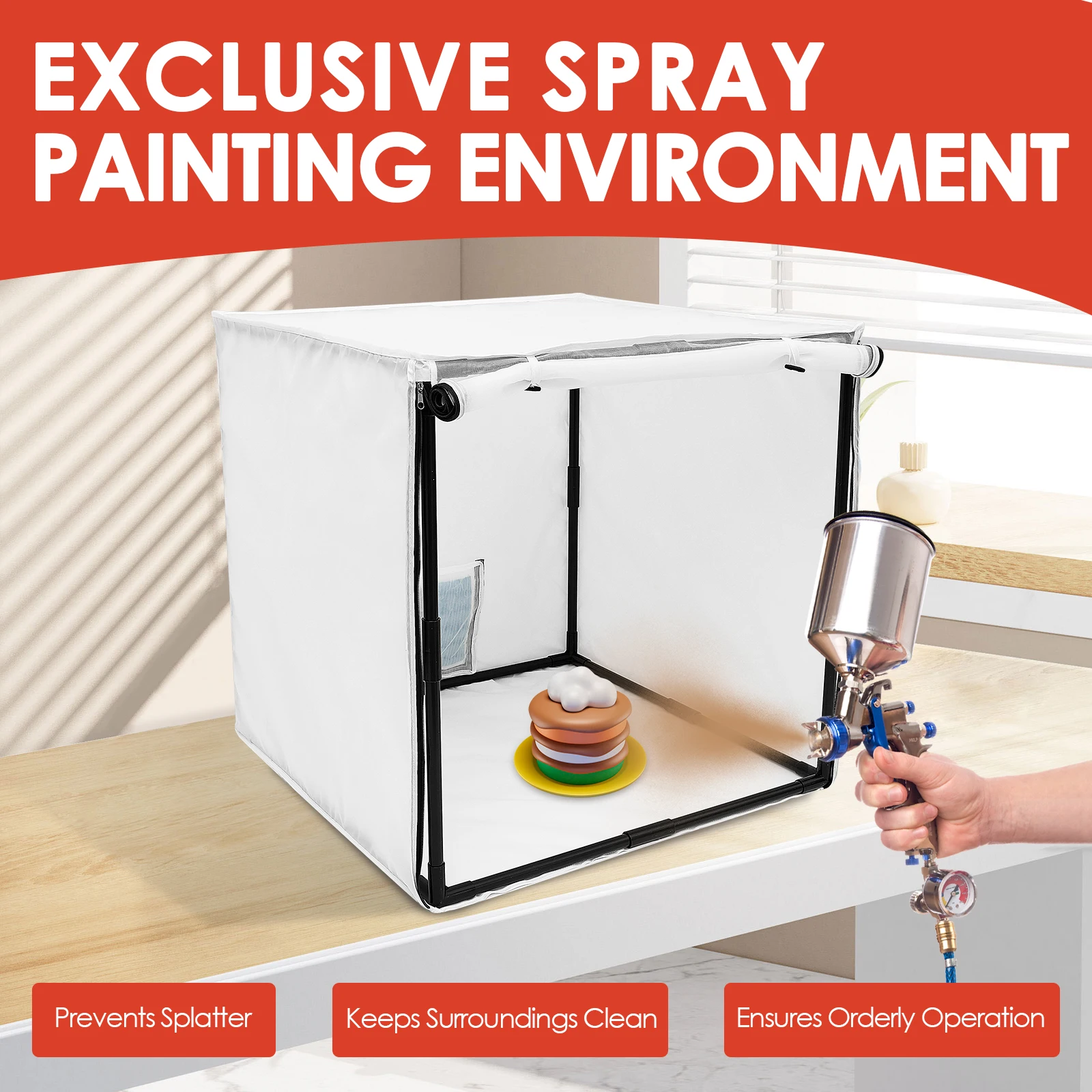 บูธพ่นสีแบบพกพา ขนาด 15/29.5 นิ้ว รุ่นถอดประกอบได้ สำหรับพ่นสีงาน DIY