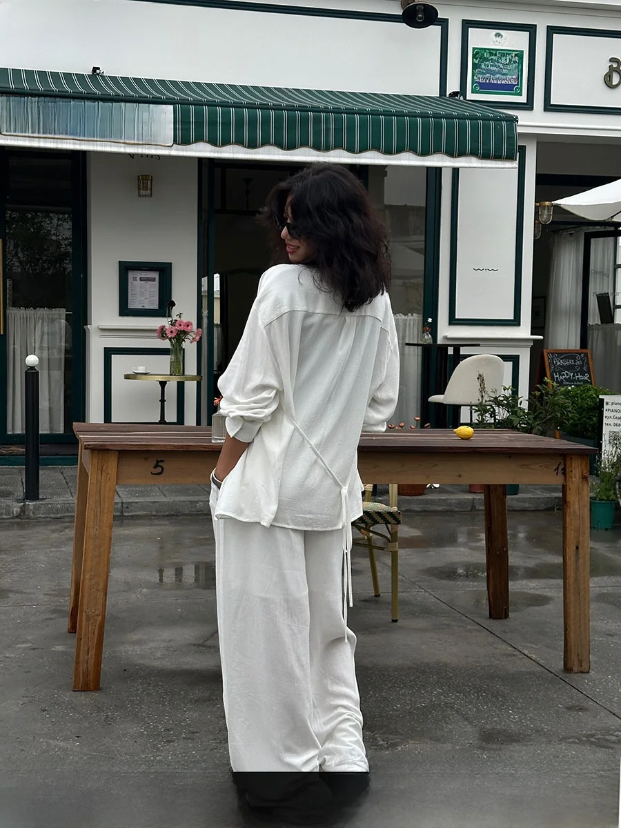 Fashionable White Shirt And Pants Set for Women Gogo Burn Autumn New Style Simple Design Long Sleeve Collared Two Piece Suit