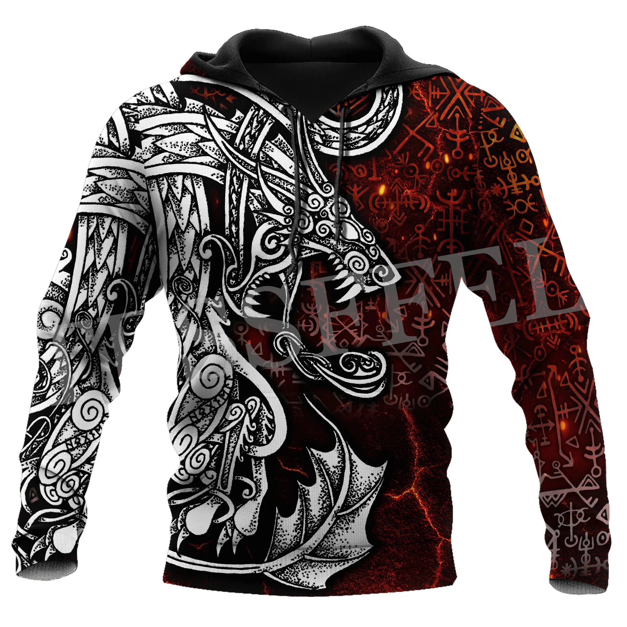 NewFashion Wolf Fenrir Odin Nordic Warrior Mythology Tattoo Retro Streetwear Tracksuit Pullover Harajuku Jacket Casual Hoodies 4