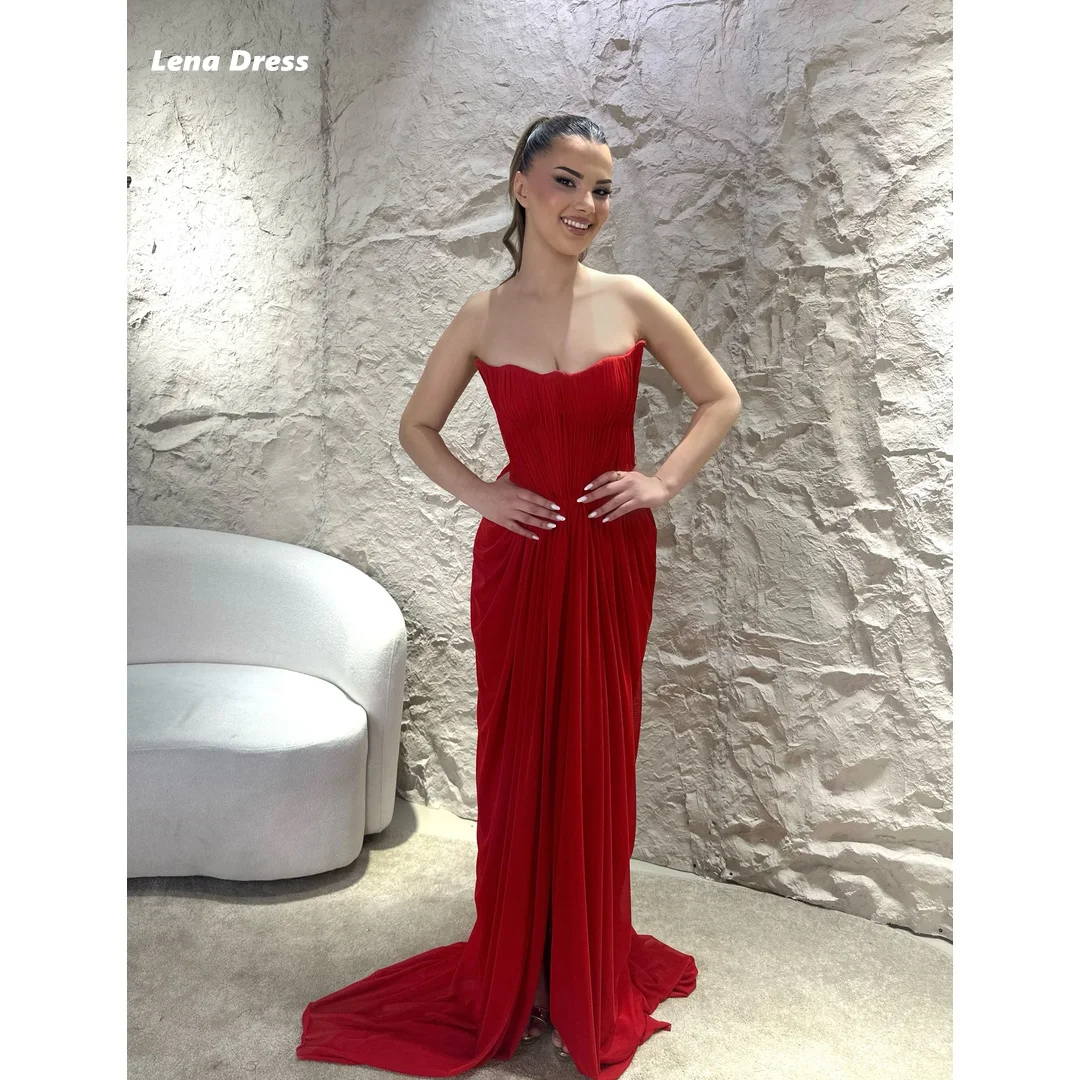 

Lena Chiffon Formal & Evening Gowns Red Elegant Party Dresses for Women Luxury Customized Sleeveless Ball Gown Dress Women's