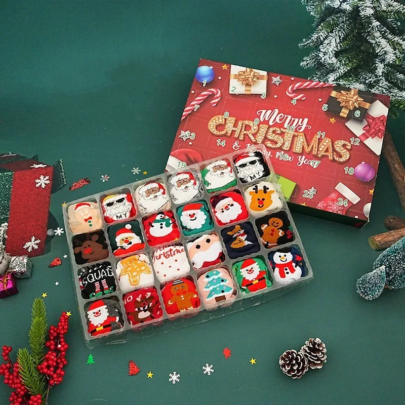 2026 New 12 Pairs Christmas Socks Advent Calendar Gift Box Xmas Countdown Calendar Warm Crew Socks Holiday Surprise Gift Set