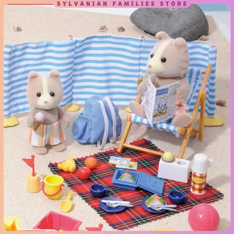 

A Set Sylvanian Families Anime Girl Figures Baby Raincoat Day at the seaside set Fruit Kawaii Gift For Kid Toys