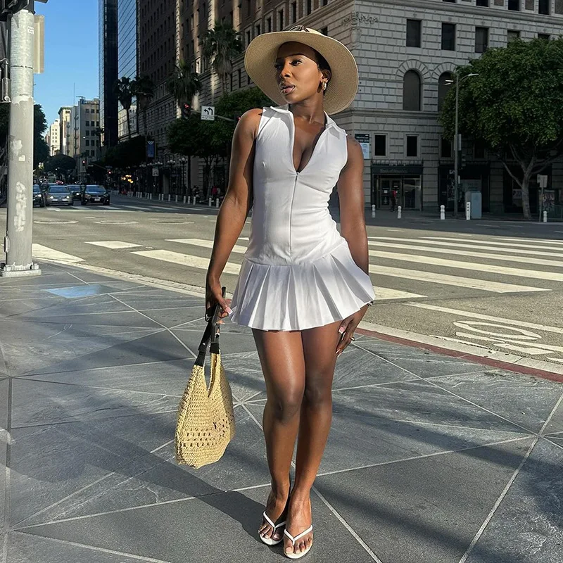 

2024 New Fashion Women's Clothing European and American Style Casual Elegant V-Neck Waist Pleated dress Women