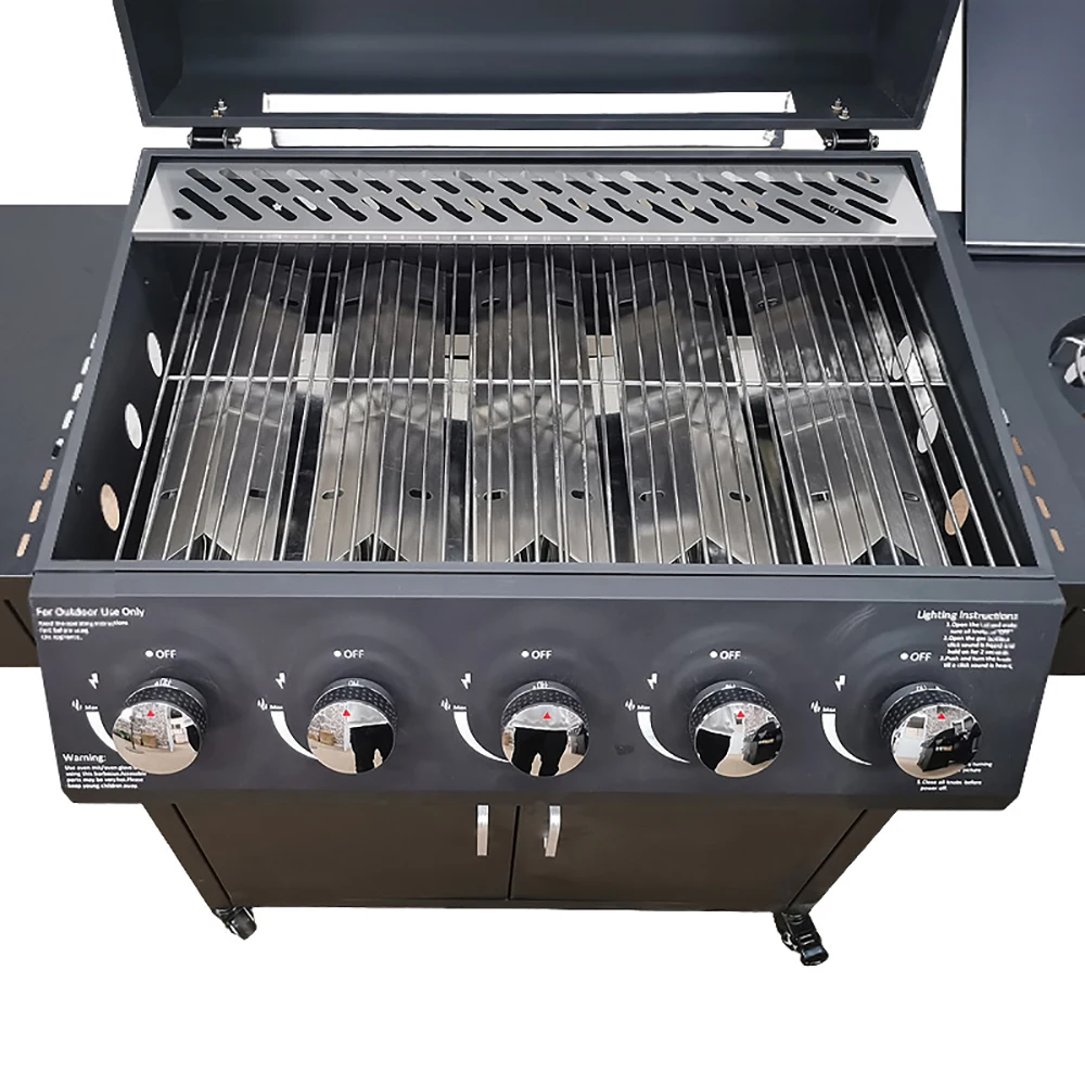 

Premium Outdoor Metal 60000BTU Propane Gas Barbecue Grill 5+1 Burners Side Table Cabinet Style BBQ Grill for Backyard Cooking