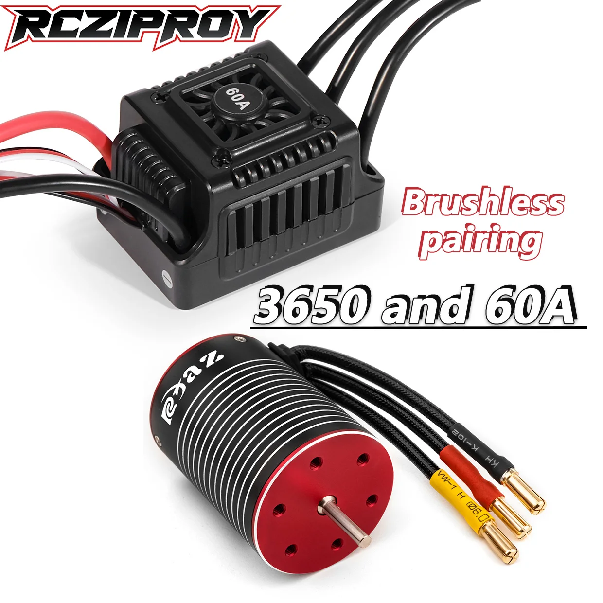 

RCZIPROY Upgrade 3650 Brushless Motor 60A ESC Waterproof Combo for 1/10RC Crawler Climbing Highway Drift Rally 2s-3s High Speed