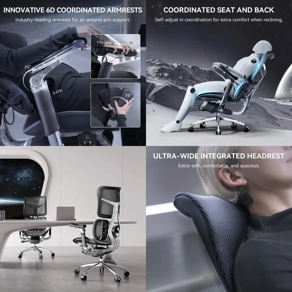 

Ergonomic Office Chair with Dual Lumbar Support, 6D Armrests, Adjustable Rolling Chair in Light Black Velvet Mesh