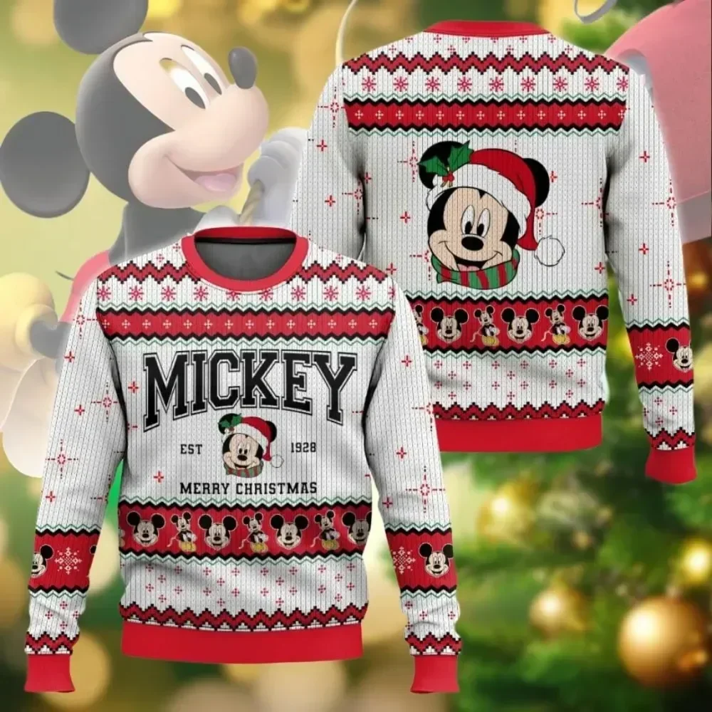 MINISO Boys Girls Pullover Mickey Mouse Men's Pullover 3D Printed Oversized Top Stitch Men's Pullover Disney Men's Clothing