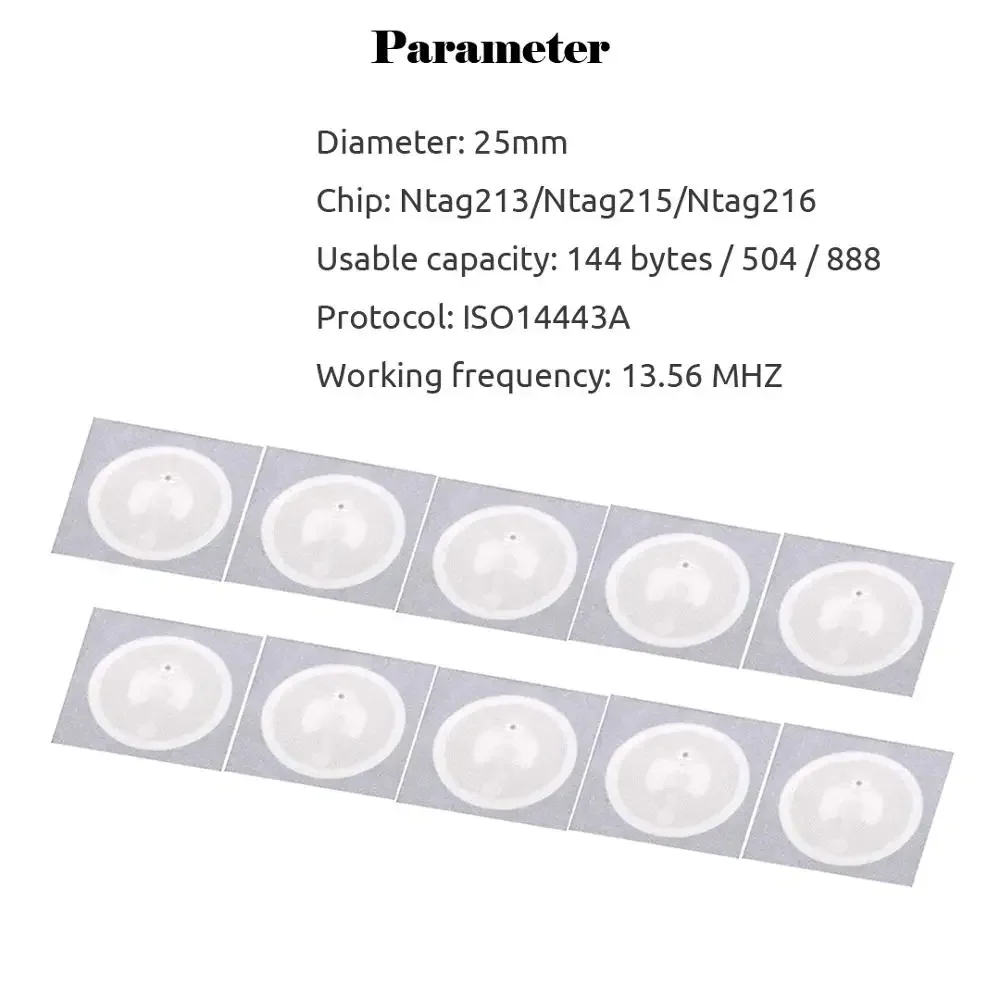 5YOA 10pcs/100pcs NFC Tags Ntag213 Ntag215 Ntag216 13.56MHz ISO14443A Sticker for RFID Adhesive Label Compatible with 213 Phones